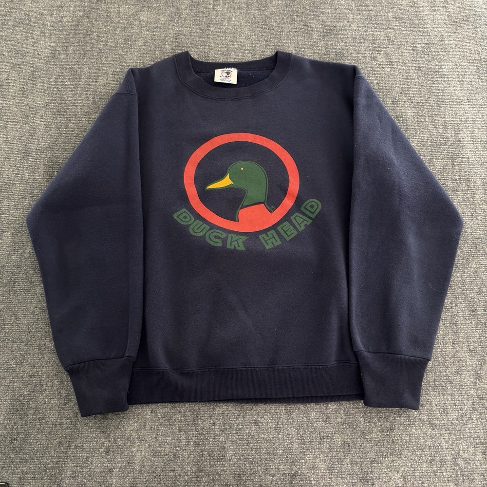 Vintage Duck Head Sweatshirt Navy Mens M USA Made Duck Tail Double Sided
